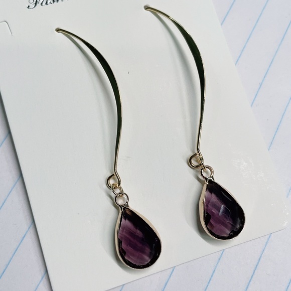 Opal Amethysts Pendant Eardrop Dangle Hook Earings - Picture 3 of 3